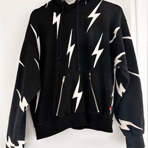 Aviator Nation Black Hoodie with White Lightning Bolts